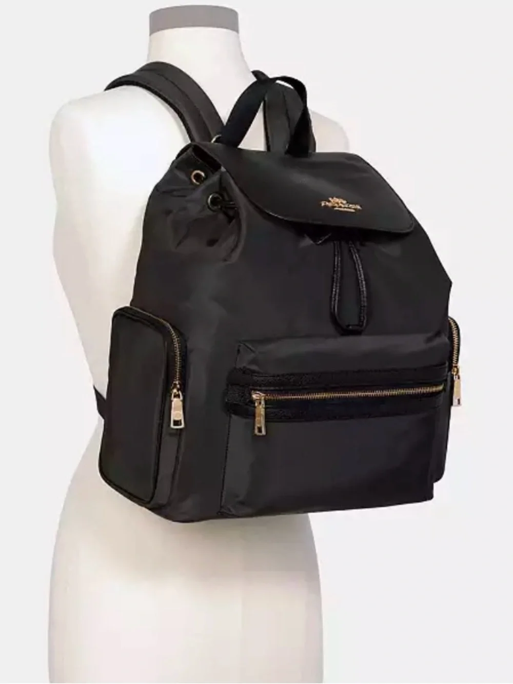 Coach C6808 Baby Diaper Bag Black Nylon Backpack with Gold-Tone Hardware